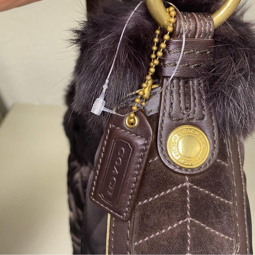 EUC Vintage Coach Brown Rabbit Fur Nylon Quilted Hobo Bag - Limited Edition - Picture 8 of 12